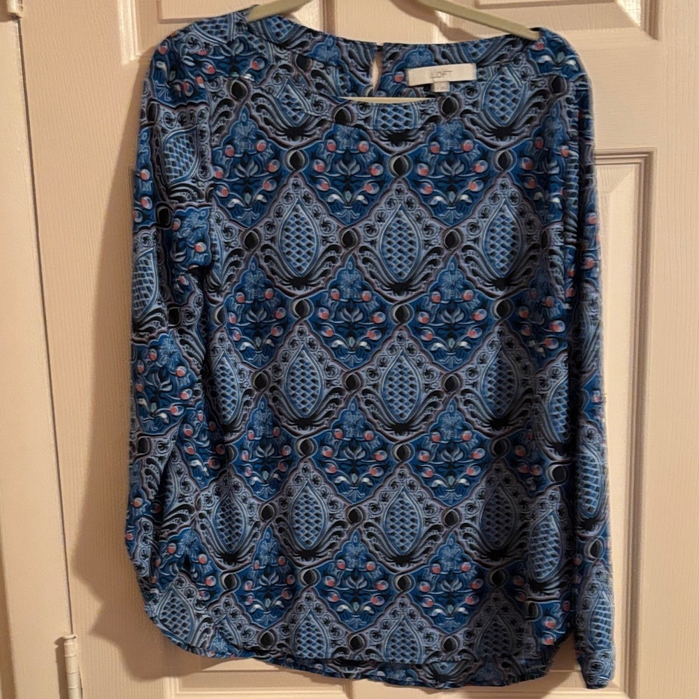 LOFT Blue and Pink Patterned Blouse